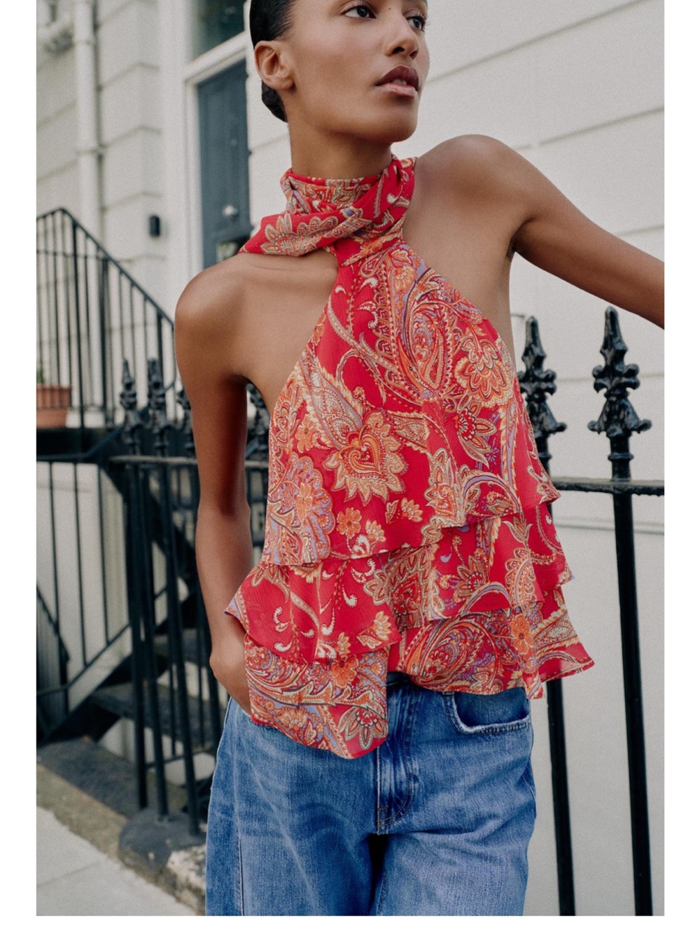 Zara Red Paisley Halter Top